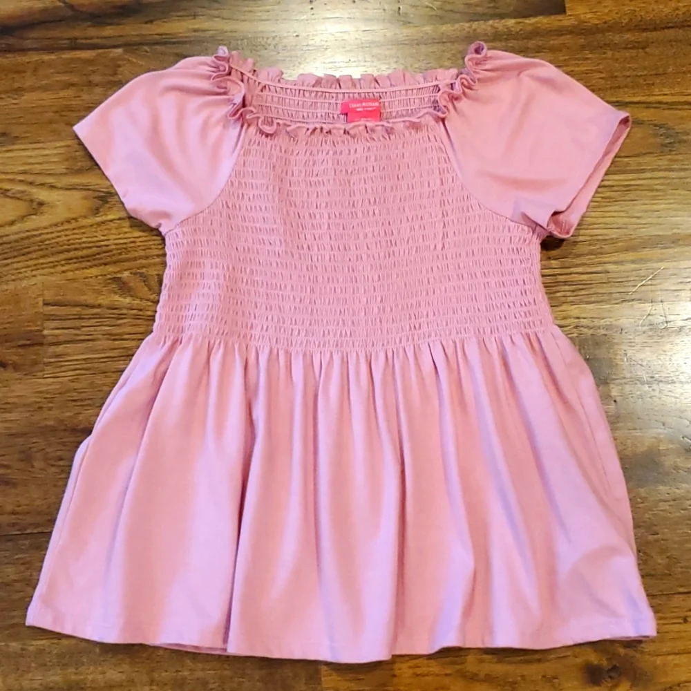 Girls Isaac Mizrahi NY pink smocked short sleeve shirt size M(10/12) - Picture 1 of 4